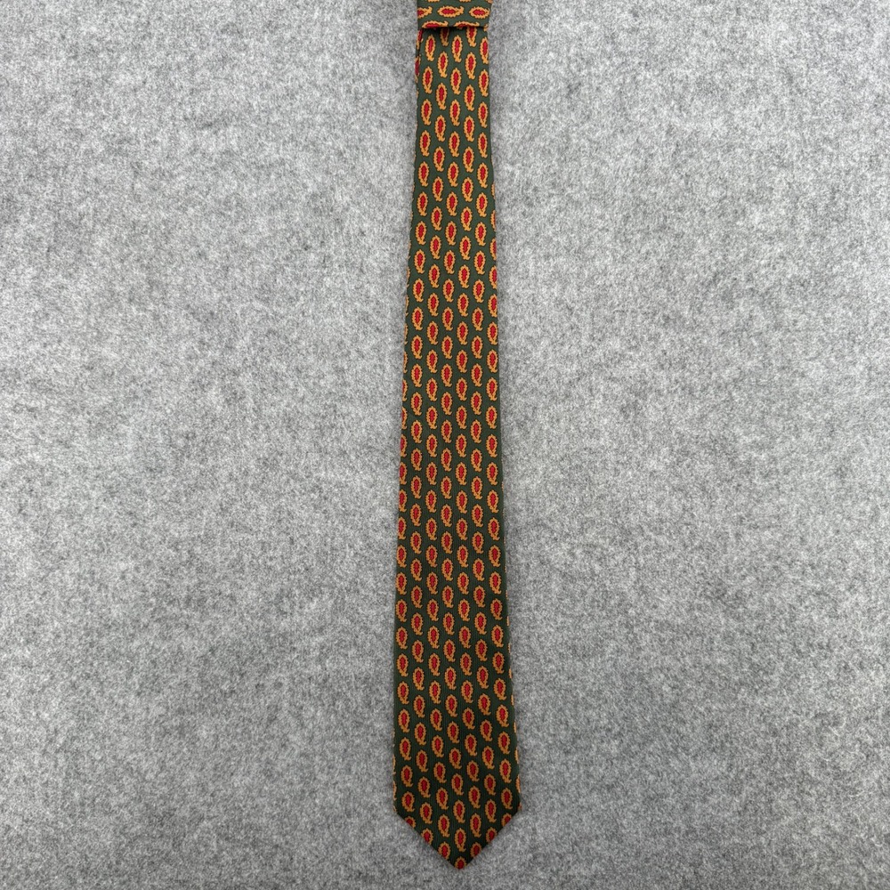 VTG Saks Fifth Avenue Necktie Mens OS Green Paisley Pure Silk Ribbed USA EUC